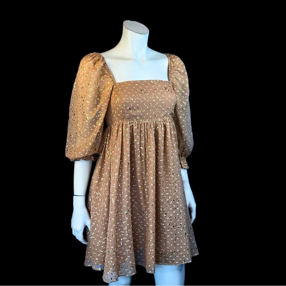 NWT Storia BABYDOLL Nude and a metallic Gold Mini Dress